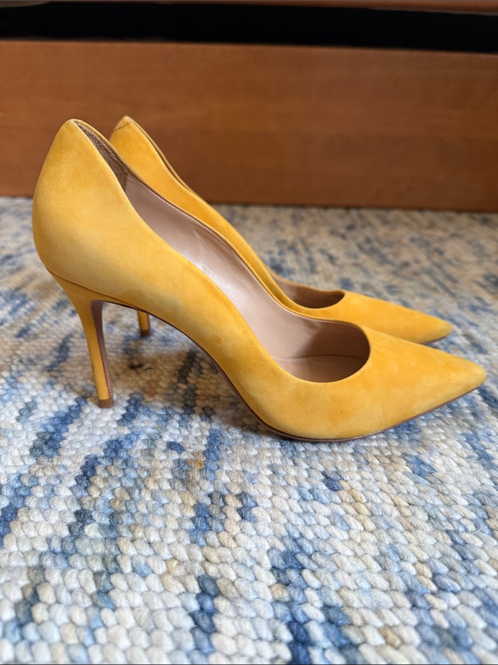 SCHUTZ Mustard Yellow Suede Pointed Toe Pumps - Picture 2 of 5